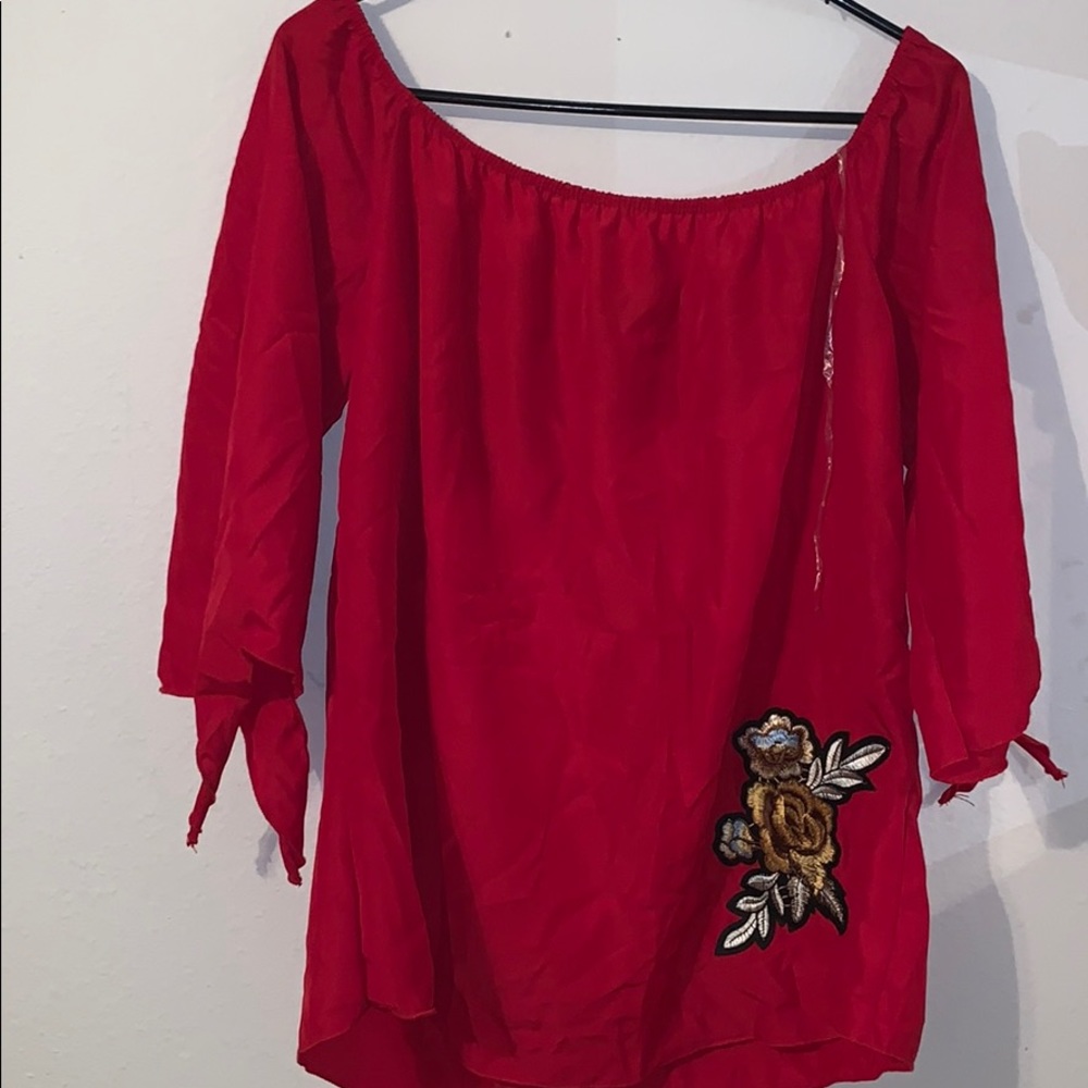 Red and flower design shirt